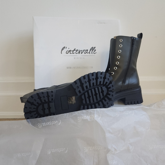 L'INTERVALLE Charcoal Lace-Up Combat Boots - Picture 2 of 4